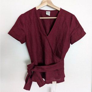 Linen Wrap Top in Bordeaux
